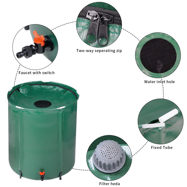 66 Gallon Folding Rain Barrel Water Collector Green