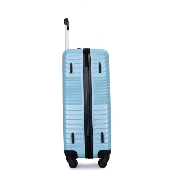 3 Piece Luggage Sets PC+ABS Lightweight Suitcase with Two Hooks, Spinner Wheels, (20/24/28) Aqua Blue