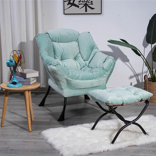 Living Room Chairs Modern Cotton Fabric Lazy Chair, Contemporary Lounge Chair, Single Steel Frame Leisure Sofa Chair with Armrests and A Side Pocket (Green ),with ottoman ,with footrest