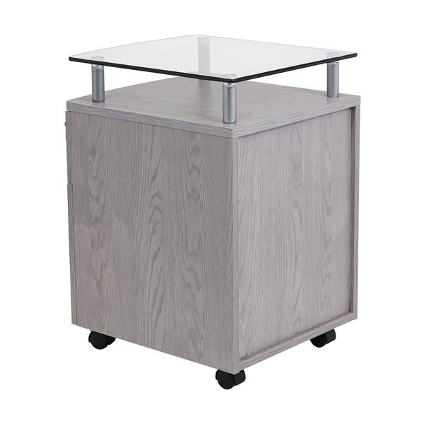 Rolling File Cabinet with Glass Top, Grey