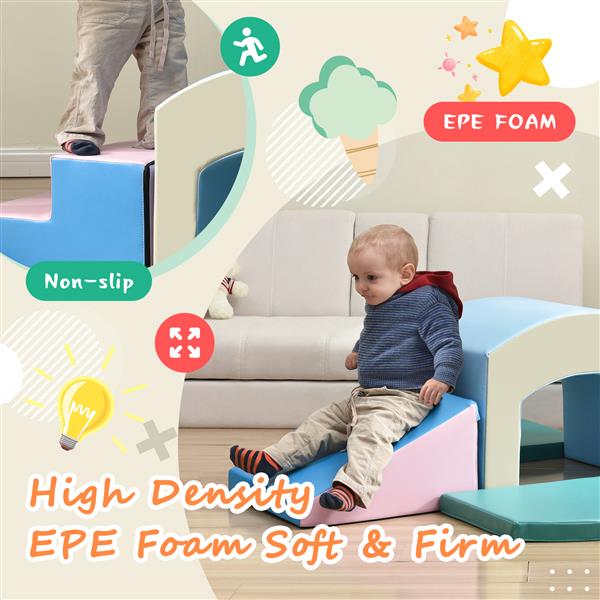 Soft Foam Playset for Toddlers, Safe Single-Tunnel Foam Climber for Kids, Lightweight Indoor Active Play Structure with Slide Stairs and Ramp for Beginner Toddler Climb and Crawl