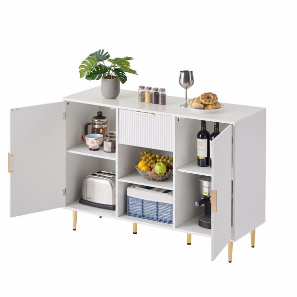 Storage cabinet Wave pattern 2 door With drawers buffets & sideboards for living room, dining room, bedroom , hall, white, 47.2''w x 15.8''d x 33.5''h. 