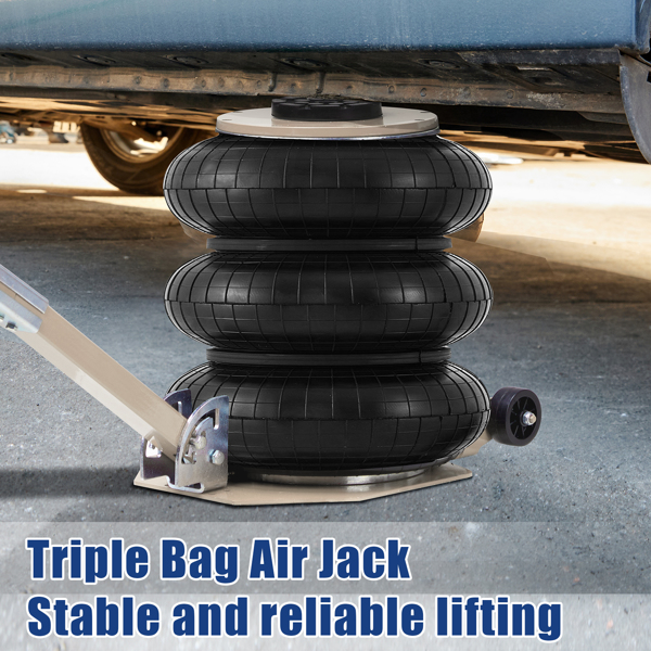 Air Jack, 5 Ton/11000 lbs Triple Bag Air Jack, Air Bag Jack Lift Up to 15.75 Inch, 3-5S Fast Lifting Air Bag Jack for Cars with Long Handle, White