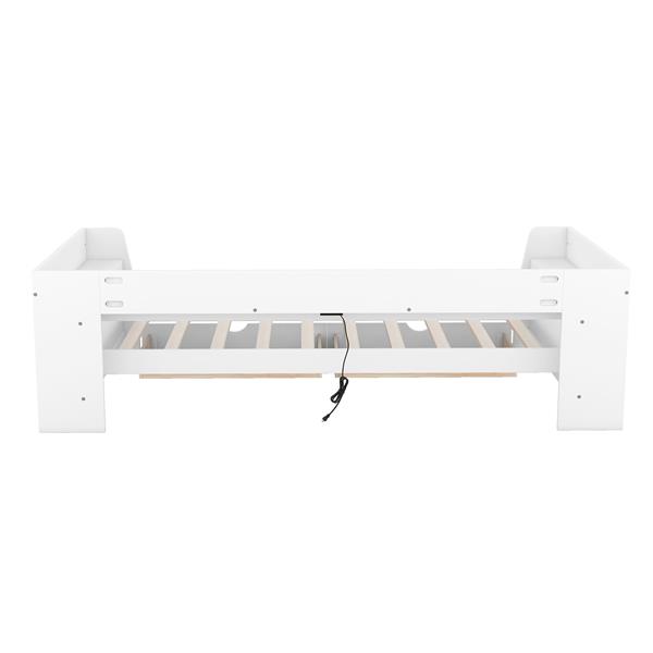 Twin Size Daybed with Shelves, Drawers and Built-In Charging Station, White