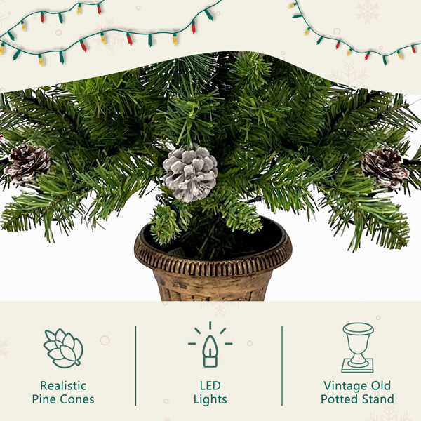 Pre-lit Xmas Tree Artificial Christmas 4-Piece Set,Garland, Wreath and Set of 2 3FT Entrance Trees X-mas with LED Lights, Christmas Tree 