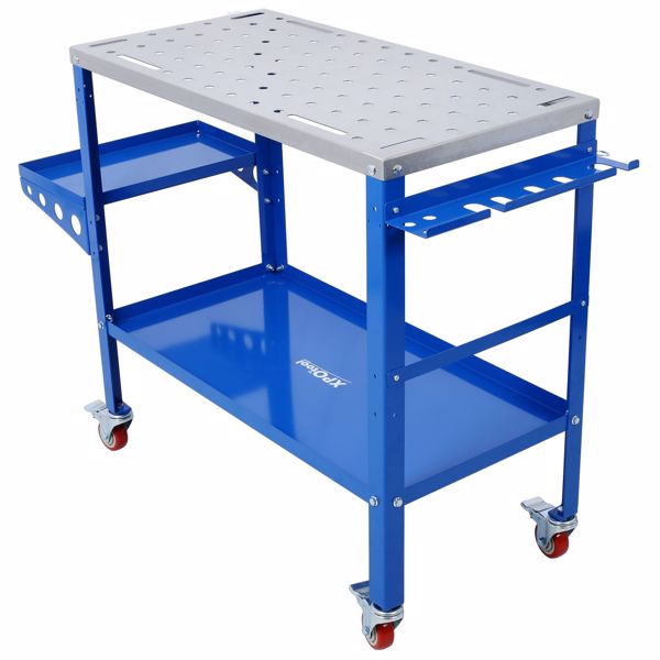 Welding Table 36"x18", 1200lbs Load Capacity Steel Welding Workbench Table on Wheels, Portable Work Bench with Braking Lockable Casters, Tool Slots, 5/8-inch Fixture Holes, Tool Tray 