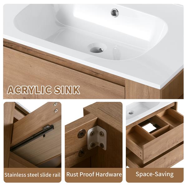 30" Wall Mounting Bathroom Vanity With Gel Sink, Soft Close Drawer