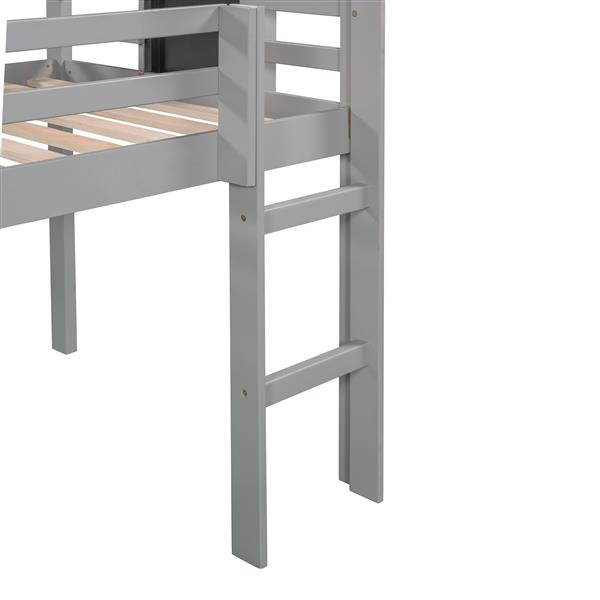 Twin size Loft Bed Wood Bed with Slide, Stair and Chalkboard,Gray