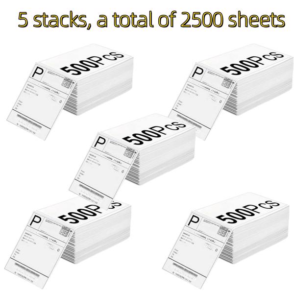 2500pcs 4''x6'' Thermal Label Paper White Shipping Label, For Thermal Label Printer, Logistics Label 100x150mm 500 Labels Per Stacking