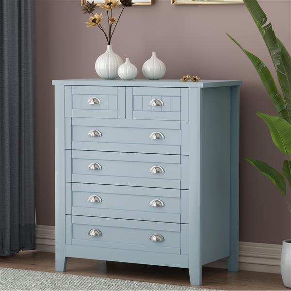 Drawer Dresser BAR CABINET side cabinet,buffet sideboard,buffet service counter, solid wood frame,plasticdoor panel,retro shell handle,applicable to dining room,living room, kitchen corridor,Blue-gray