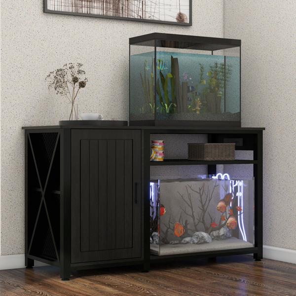 Heavy Duty 55-75 Gallon Aquarium Stand with Power Outlets, Cabinet for Fish Tank Accessories Storage - Metal Fish Tank Stand Suitable for Fish Tank, Turtle Tank, 880LBS Capacity, Black 