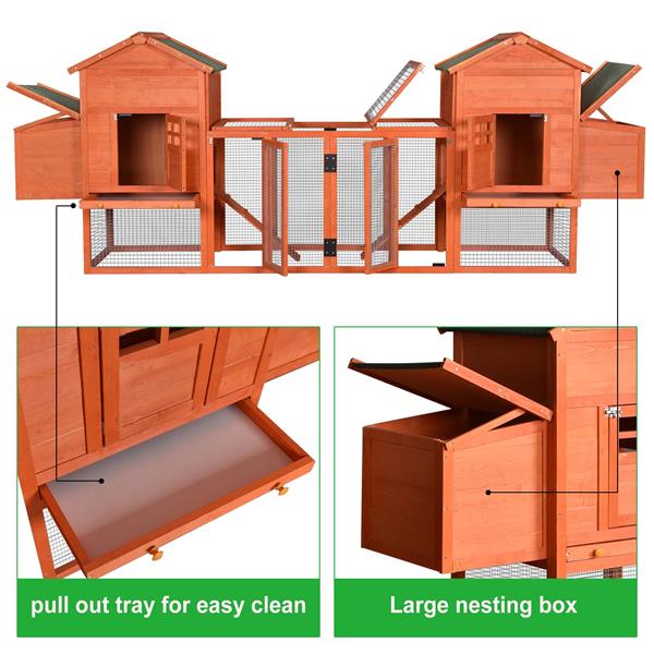 Outdoor Wooden Chicken Coop, 124" Large Hen Cage Rabbit House, Bunny Hutch with Ventilation Door, Removable Ramp Garden Backyard Pet House Chicken Nesting Box