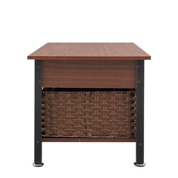 Metal coffee table,desk,with a lifting table,and hidden storage space.There were two removable wicker baskets that could be placed in any space such as the living room,color:brownwith solid wood grain