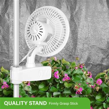 6-Inch Grow Tent Poles Clip Fan, Monkey Fan, Manually Adjustable 90° Angles, 15W, 2-Speeds Control, 63 inch Cord Length, White