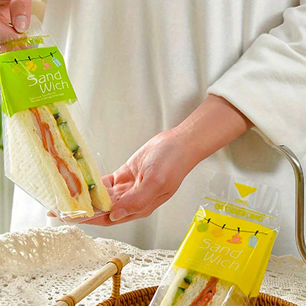 100pcs Sandwich Packaging Transparent Baked Triangle Cake Disposable Packaging Transparent Bag   - YELLOW