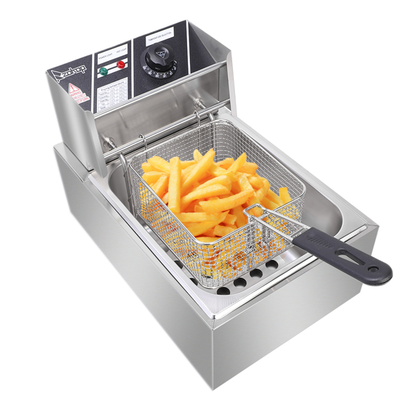 【Old code-56252372】ZOKOP EH81 2500W 220-240V 6.3QT/6L Stainless Steel Single Cylinder Electric Fryer UK Plug 