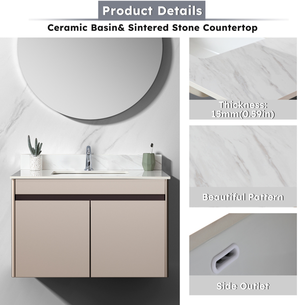 37 Inch Marble Vanity Top, White Vanity Top with Pre-drilled Faucet Holes, Bathroom Vanity Top with Undermount Rectangular Middle Sink and 4" Height Backsplash Single Hole