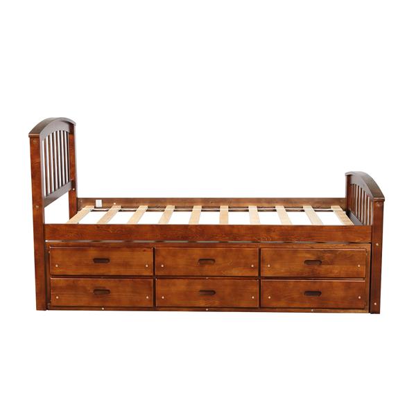 . Twin Size Platform Storage Bed Solid Wood Bed with 6 Drawers