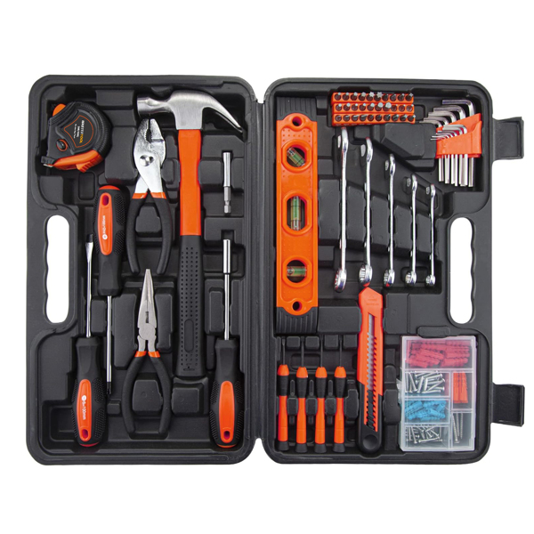 152 piece Tool Set General Hand Tool Kit with Plastic Toolbox Storage Case Automotive Wrench Sets Orange