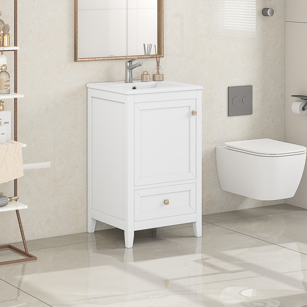 20" Bathroom Vanity with Sink, Bathroom Cabinet with Soft Closing Door, Storage Rack and A Drawer, White 