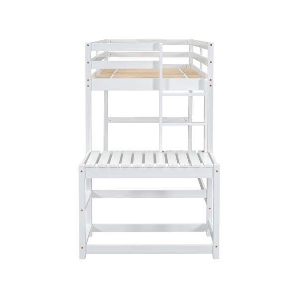 Twin High Loft Bed with Ladder landing Platform, Ladders, Guardrails,White