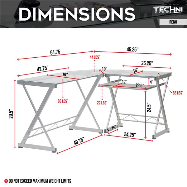 L-Shaped Tempered Glass Top Computer Desk with Pull Out Keyboard Panel, Clear