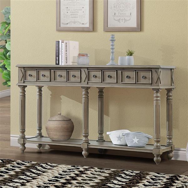 Retro Console Table Entryway Table 58" Long Sofa Table with 2 Drawers in Same Size and Bottom Shelf for Storage (Rustic )