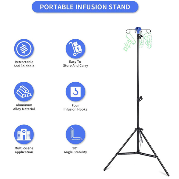 Portable IV Pole Drip Bag Stand Intravenous Foldable Pole Stand Aluminum Alloy