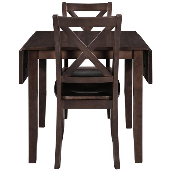 3-Piece Wood Drop Leaf Breakfast Nook Dining Table Set with 2 X-back Chairs for Small Places, Espresso