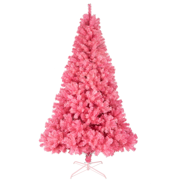 6 FT Artificial Christmas Tree, Unlit Christmas Pine Tree with 1000 Branch Tips and Sturdy Metal Stand for Office Home Store Party Holiday Decor, Pink