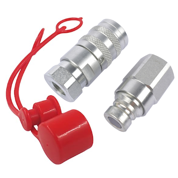 1/4'' NPT Flat Face Hydraulic Quick Connect Disconnect Coupler Set w/Dust Caps 800801000 FFE495-2