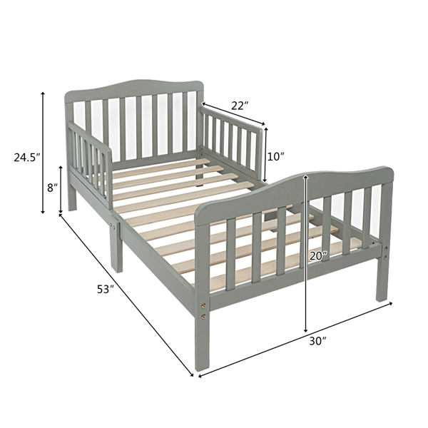 【Old Code:60795047】Wooden Baby Toddler Bed Children Bedroom Furniture with Safety Guardrails Gray