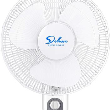 Simple Deluxe Household Wall Mount Fans 16 Inch Adjustable Tilt, 90 Degree, 3 Speed Settings, 1 Pack, White