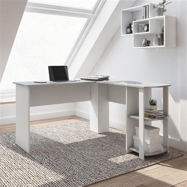 Modern L-Shaped Desk with Side Shelves, Grey