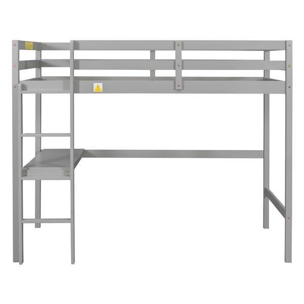 Twin Loft Pine Wood Bed with  built-in desk, Safety Guardrails, Ladder,Grey