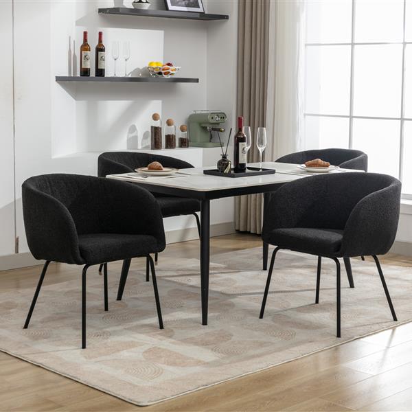 040-Set of 2 Boucle Fabric Dining Chairs With Black Metal Legs,Black