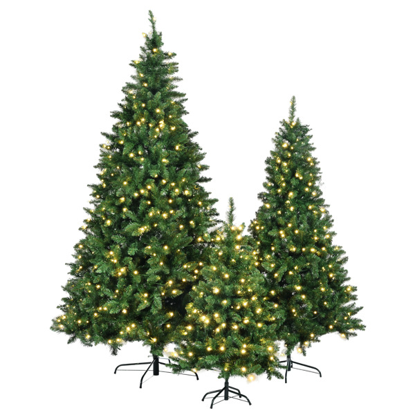 8FT, 6FT, 4FT Pre-Lit Green Pine Artificial Christmas Tree, Set of 3 Hinged Xmas Trees with 820 Warm-Yellow LED Lights and 2539 Branch Tips, Holiday Decoration for Home,Office and Party 