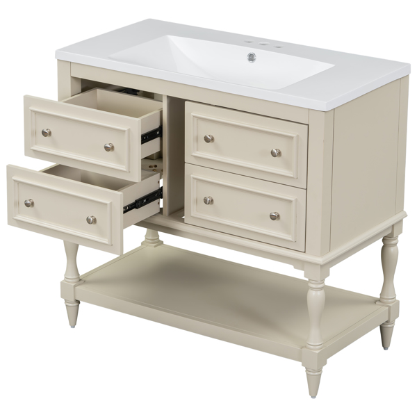 36" Bathroom Vanity Cabinet with Sink Combo Set, Undermount Resin Sink, Free Standing Vanity Set with 4 Drawers, Solid Wood Frame Bathroom Cabinet, Beige 