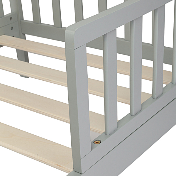 【Old Code:60795047】Wooden Baby Toddler Bed Children Bedroom Furniture with Safety Guardrails Gray