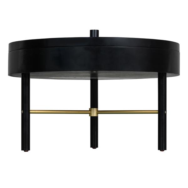 Modern Round Wood Rotating Tray Coffee Table with Storage & Metal Legs in Black