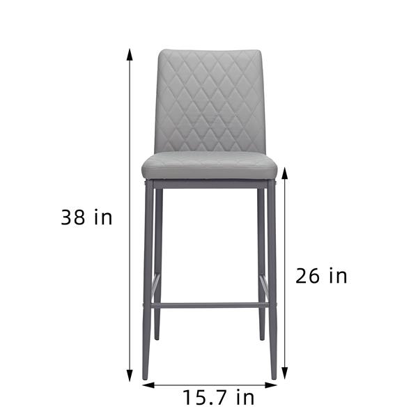 light gray modern simple bar chair, fireproof leather spraying metal pipe, diamond grid pattern, restaurant, family, 2-piece set