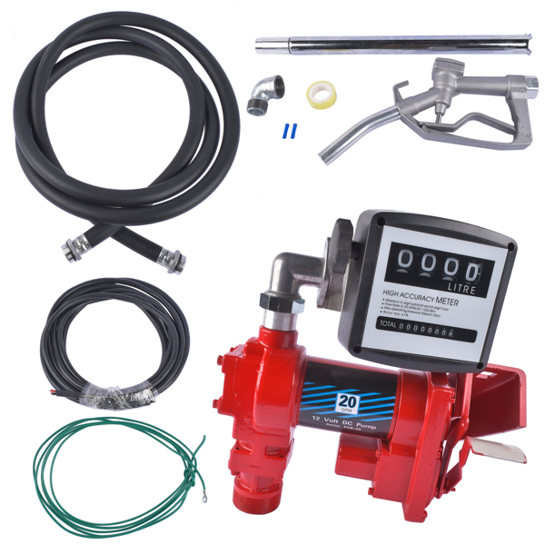 Diesel Gasoline Fuel Transfer Pump 20GPM 12V w/Oil Meter for Gas Diesel Kerosene