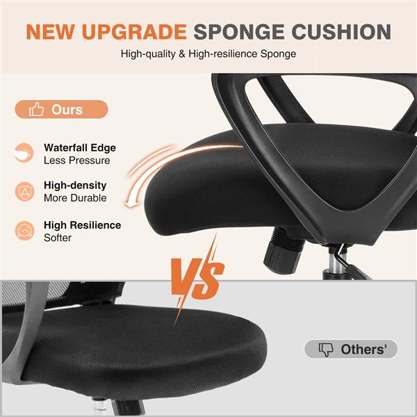 Ergonomic Office Chair Home Desk Mesh Chair with Fixed Armrest Executive Computer Chair with Soft Foam Seat Cushion