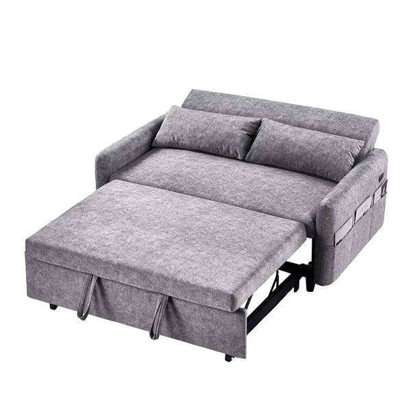 55.1" Pull Out Sleep Sofa Bed Loveseats Sofa Couch with Adjsutable Backrest, Storage Pockets, 2 Soft Pillows, USB Ports for Living Room, Bedroom, Apartment, Office,Grey