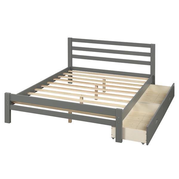 Wood platform bed with two drawers, full (gray)