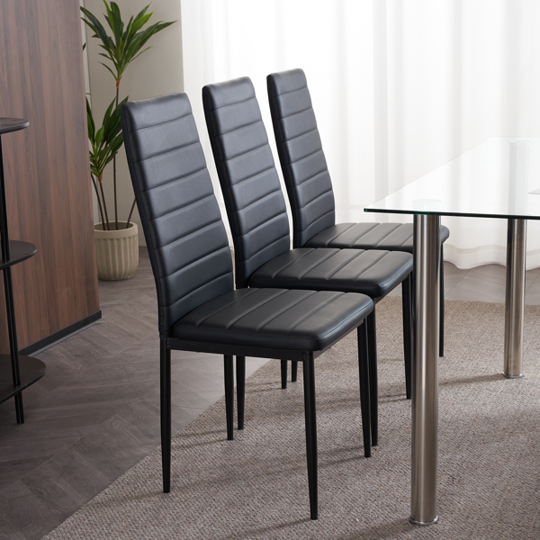 4pcs Elegant Assembled Stripping Texture High Backrest Dining Chairs Black（Replace encoding：13028198-18410366）