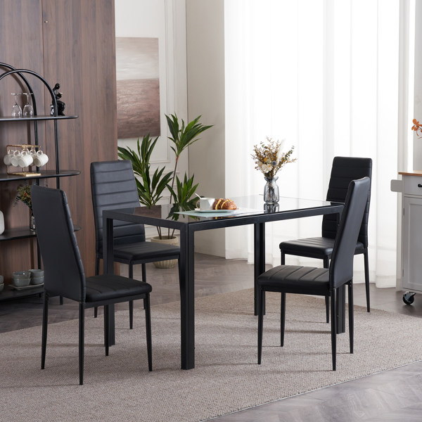 4pcs Elegant Assembled Stripping Texture High Backrest Dining Chairs Black（Replace encoding：13028198-18410366）