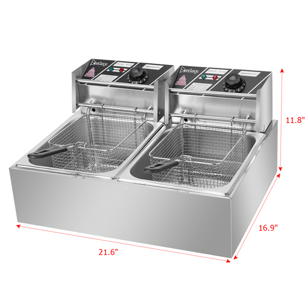 【Old Code-34568414】 EH82 2500W 220-240V 12.7QT/12L Stainless Steel Double Cylinder Electric Fryer UK Plug 