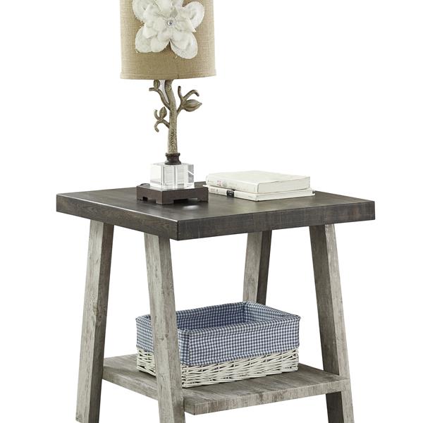 Athens Contemporary Two-Tone Wood Shelf End Table in Weathered Walnut and Gray