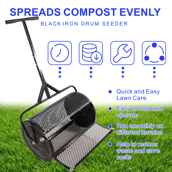 Compost Spreader Peat Moss Spreader with Upgrade T Shaped Handle for Planting Seeding Durable Lightweight Metal Mesh Spreader for Lawn Garden Care Manure Spreaders (Black) 